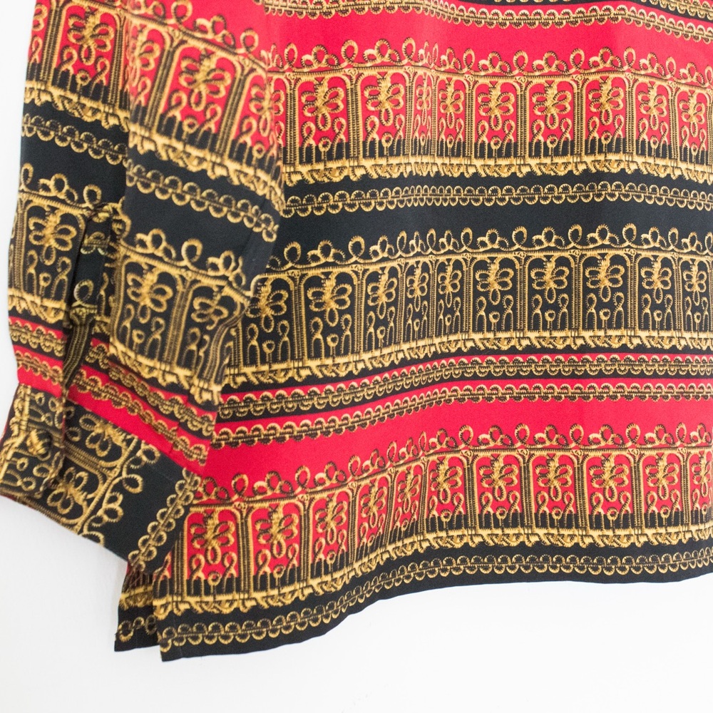 Jordan | Vintage 80's/90's Long Sleeved Red Black & Gold Baroque Blouse | Size M - Picture 8 of 10